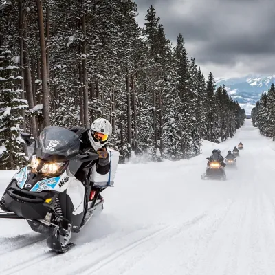 a group of people riding skis down a snow covered slope